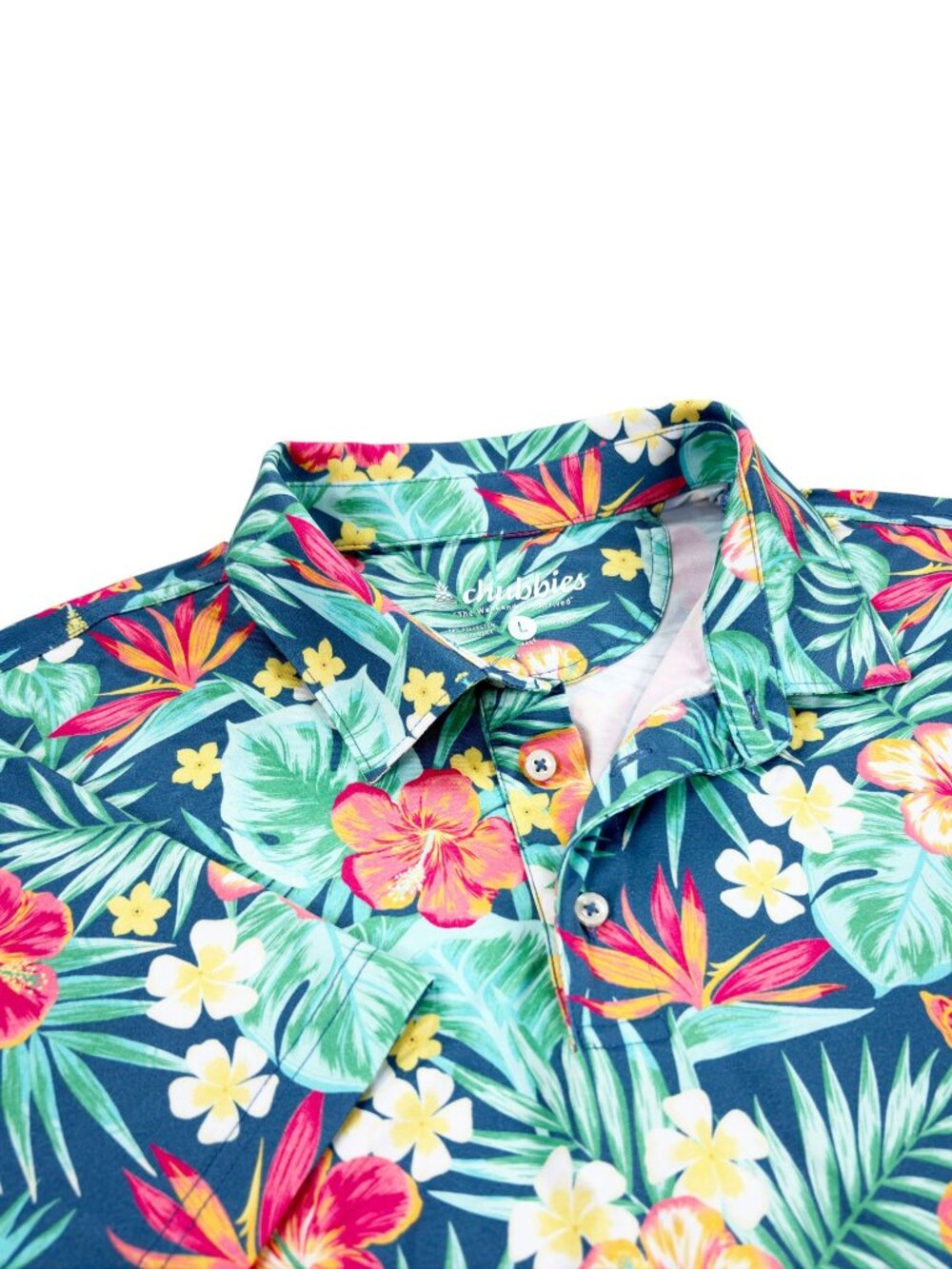 Chubbies Golf Polo Mens Size L SLIM FIT Short Sleeve Floral Multicolor